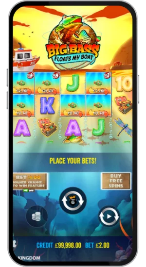 Gameplay screen showing active spin on Big Bass Floats My Boat